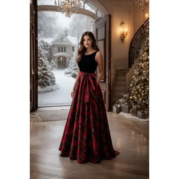 Ignite Evenings Dresses Ignite Evenings Velvet Tartan Plaid